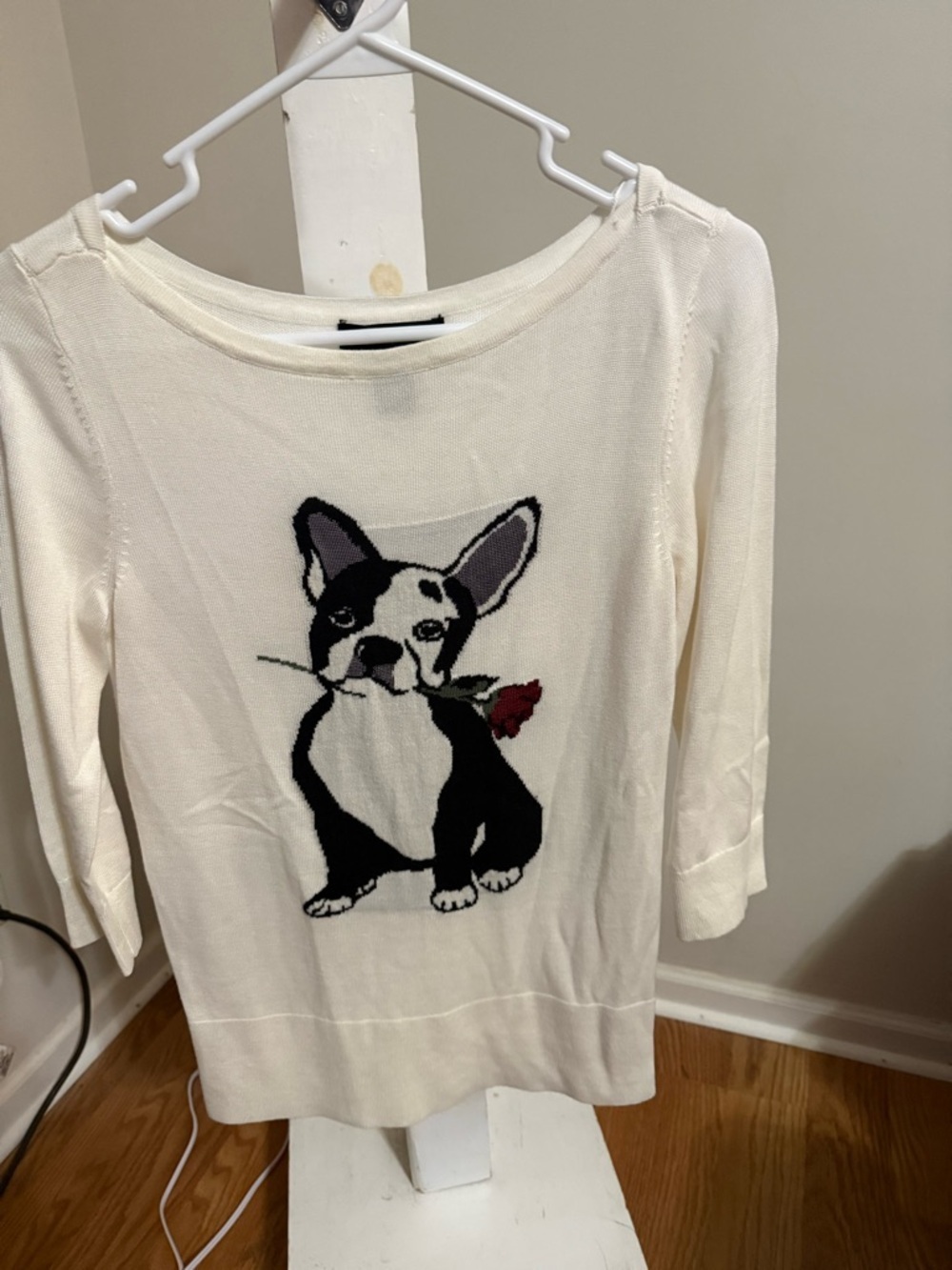 White House Black Market French Bulldog Intarsia Sweater